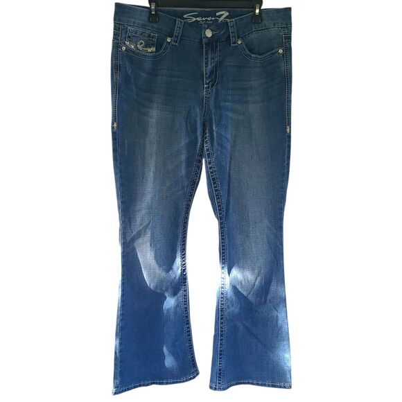 Seven7 Luxe Womens Slim Boot Jeans 16 Blue Distressed Embroidered Stretch Denim - Picture 1 of 16